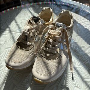 Michael Kors Allie Trainer Cream and Gold Lace-Up Fashion Sneakers